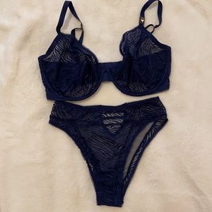 Victoria’s Secret zebra lace unlined demi bra with matching brazilian panty set